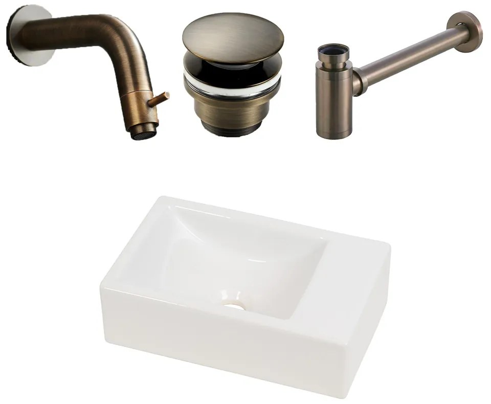 Plieger Houston fonteinset met witte fontein rechts en verouderd messing inbouwkraan