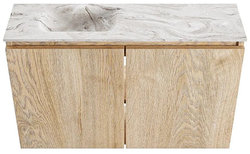 Mondiaz Ture DLux toiletmeubel 80cm washed oak met wastafel glace links zonder kraangat