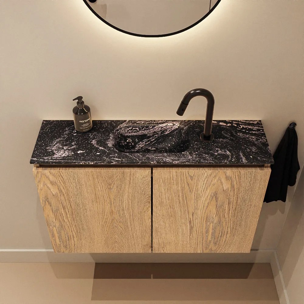 Mondiaz Ture DLux toiletmeubel 80cm washed oak met wastafel lava midden met kraangat