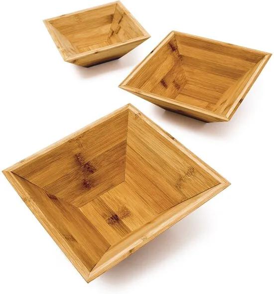 Schalen bamboe hout 3-delige set - Houten schaal x 3 - Vierkant - Fruitschaal