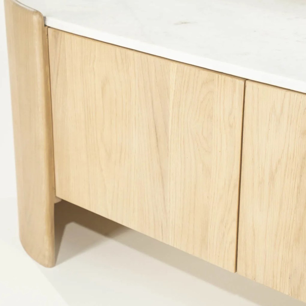 Tv-meubel Eiken Met Wit Marmer 160 Cm - 165x45x50cm.