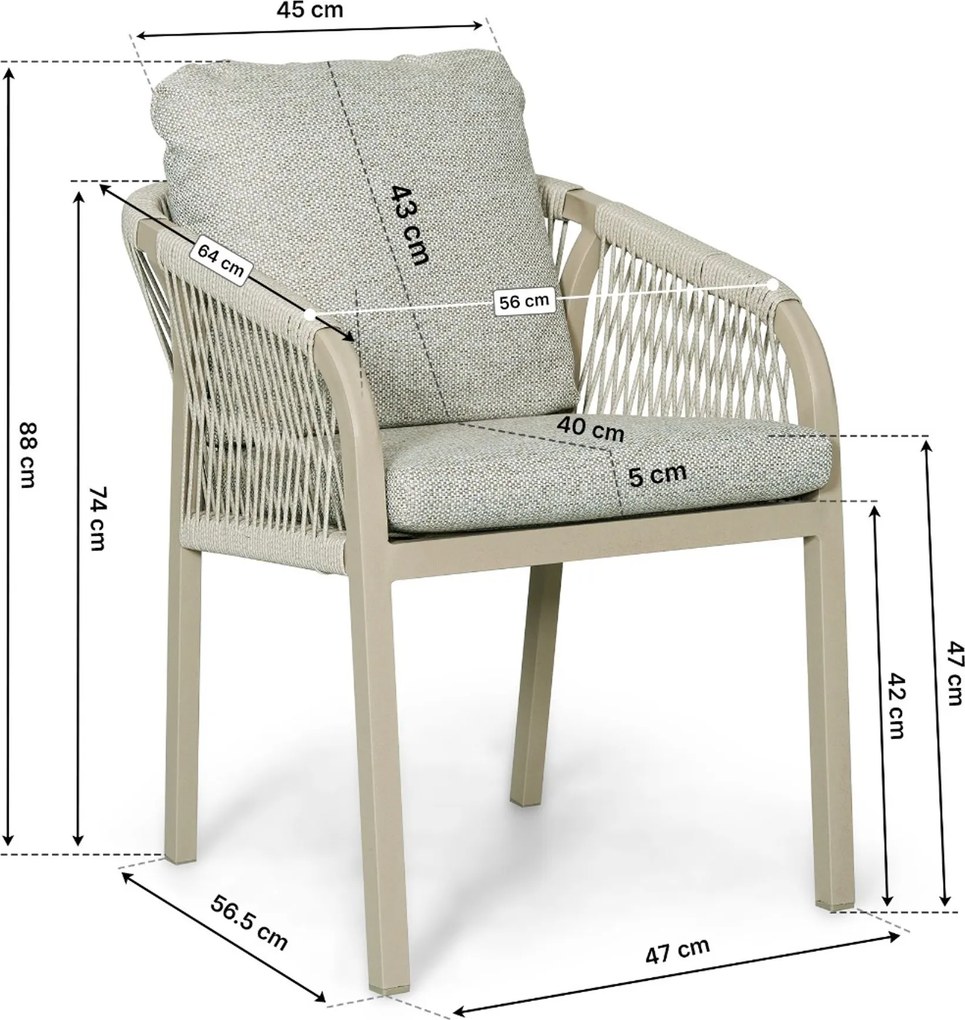 Tuinset 4 personen 120 cm Rope Taupe Lifestyle Garden Furniture Biagio/Xento