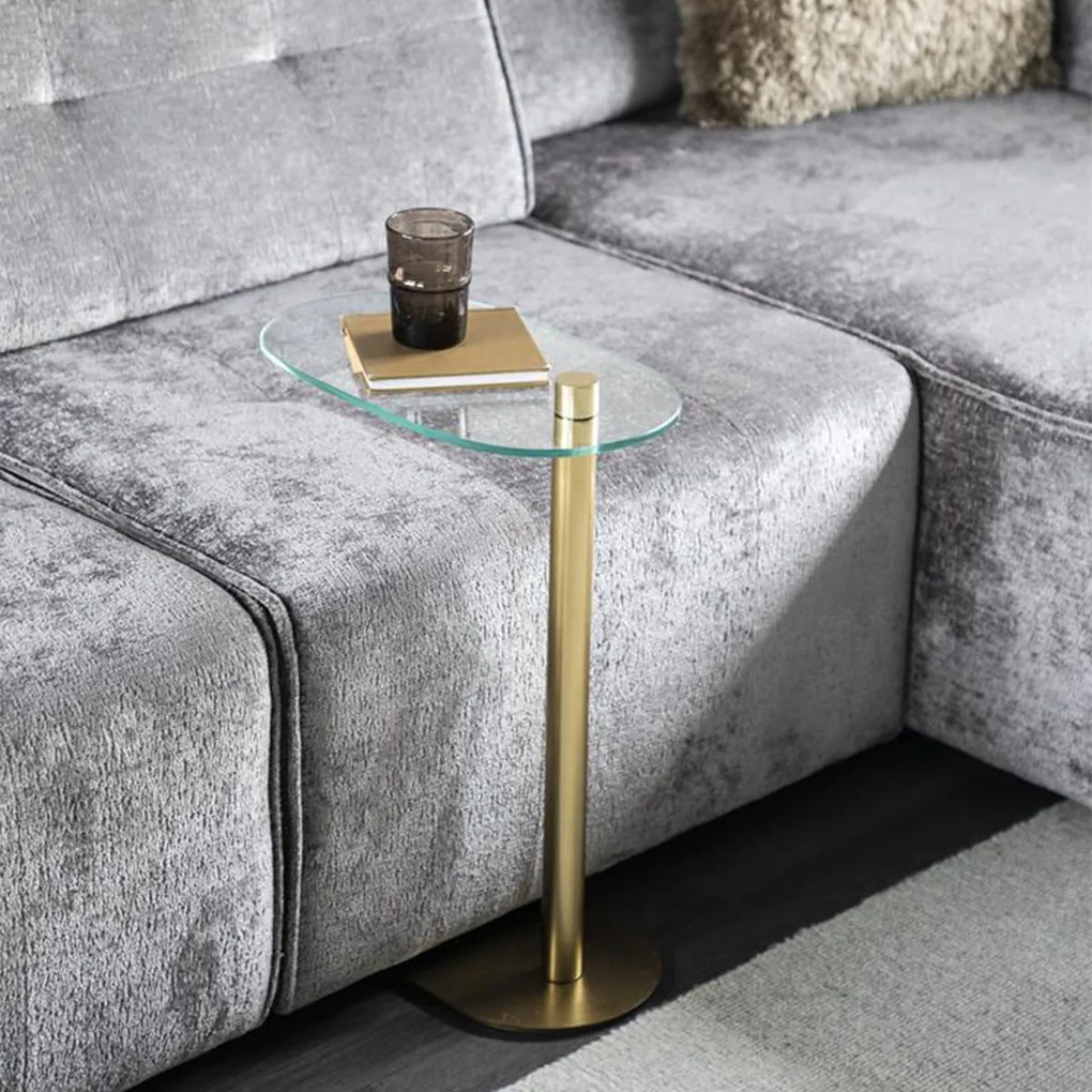 By-Boo Plato Bijzettafel Goud Met Glas Laag - 43 X 24cm.