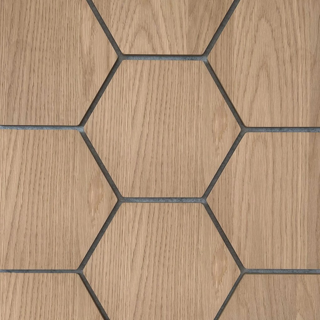 Hexagon Panel Naturel Eiken met Grijs Vilt 81CM | Akoestisch | Wanddecor | Zeshoekig- Grijs vilt