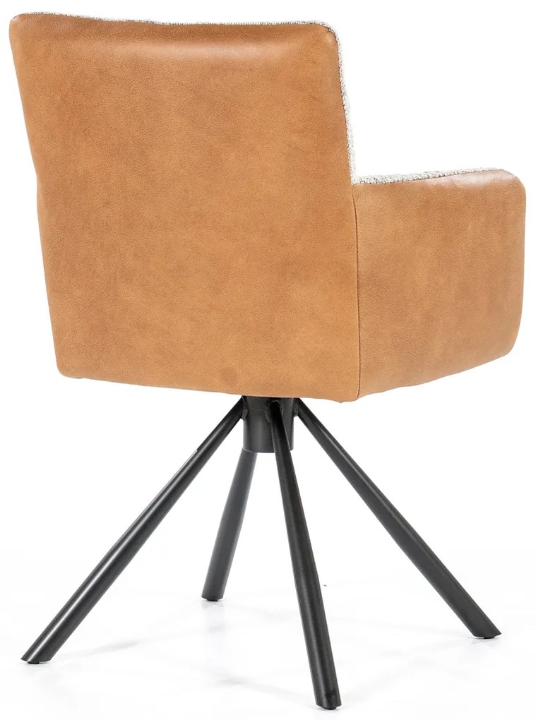 Eleonora Sef Draaibare Eetkamerstoel Beige Boucle Cognac Leer