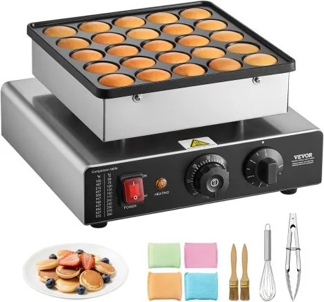 VEVOR Mini-pannenkoekenmaker, Dutch Muffin-wafelijzer met een diameter van 43 mm, antiaanbaklaag van roestvrij staal, poffertjesgrill, elektrische mini-pannenkoekenbakker voor thuis, keuken en restaurant