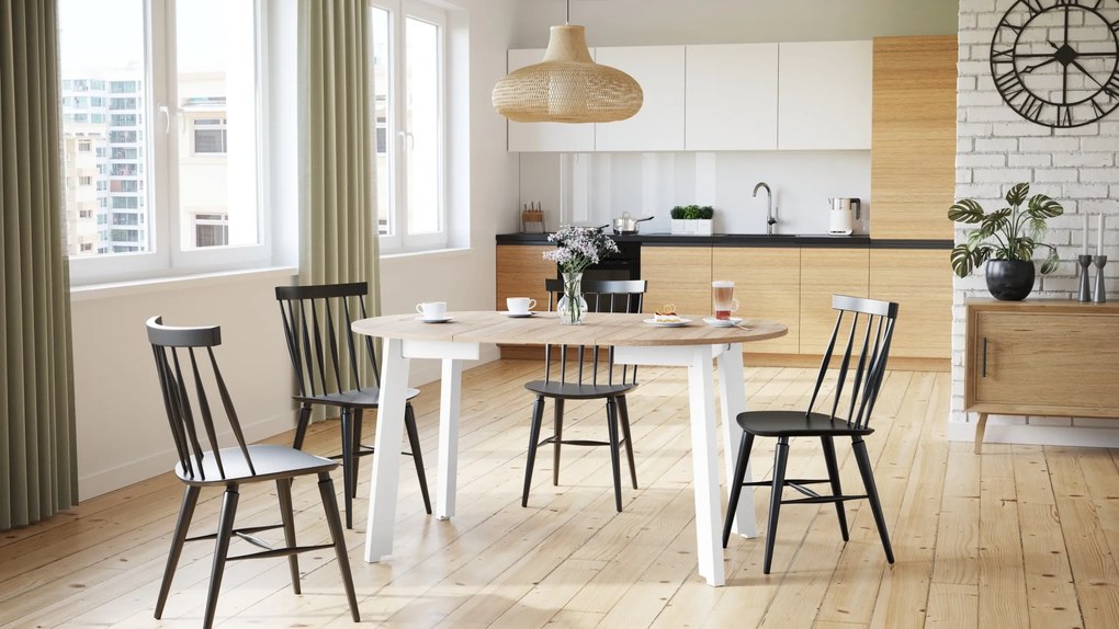 Ronde tafel, uitschuifbaar, FABIO Sonoma Eik/Wit mat
