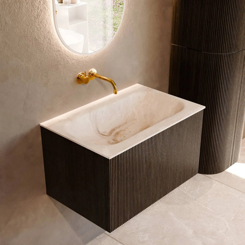 Mondiaz Kurve-dlux 70cm badmeubel shadow met 1 lade en wastafel big small midden zonder kraangat frappe