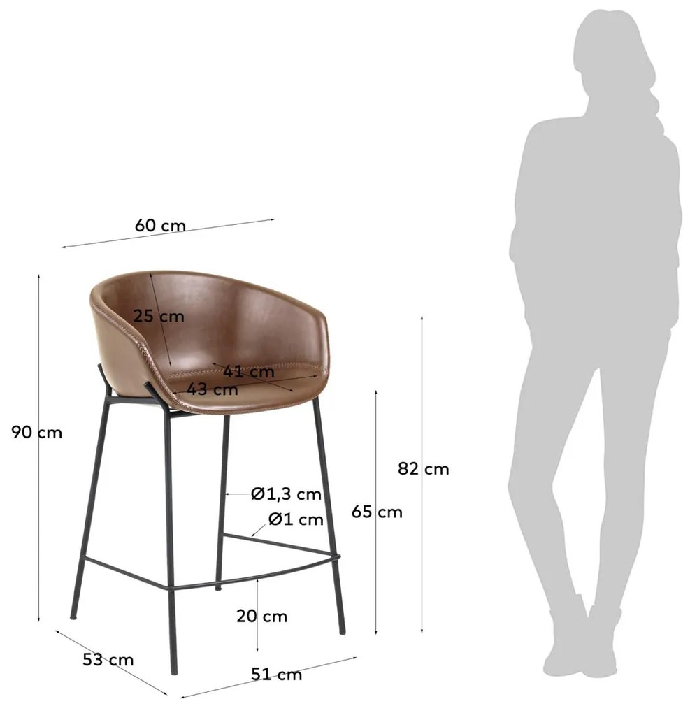 Kave Home Yvette Moderne Barkruk Bruin Leer - Laag