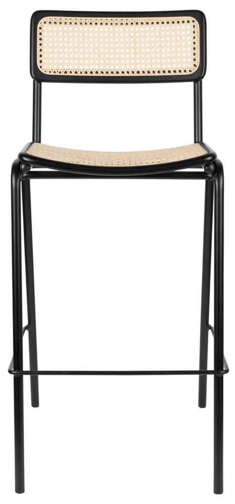 Zuiver Jort Hoge Retro Barkruk Met Rotan Zwart