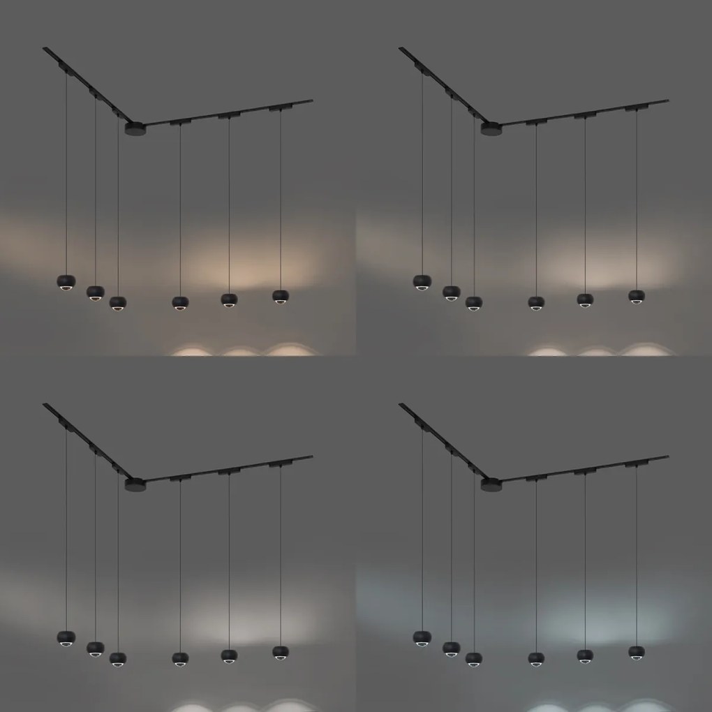 Modern railsysteem met 6 hanglampen zwart 1-fase - Magnetic Lance