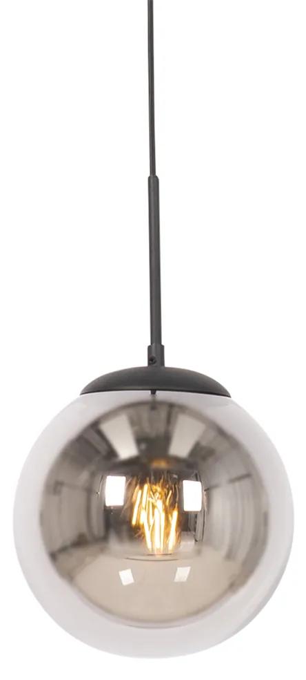 Art Deco hanglamp zwart met smoke glas - Flore Design E27 bol / globe / rond Binnenverlichting Lamp