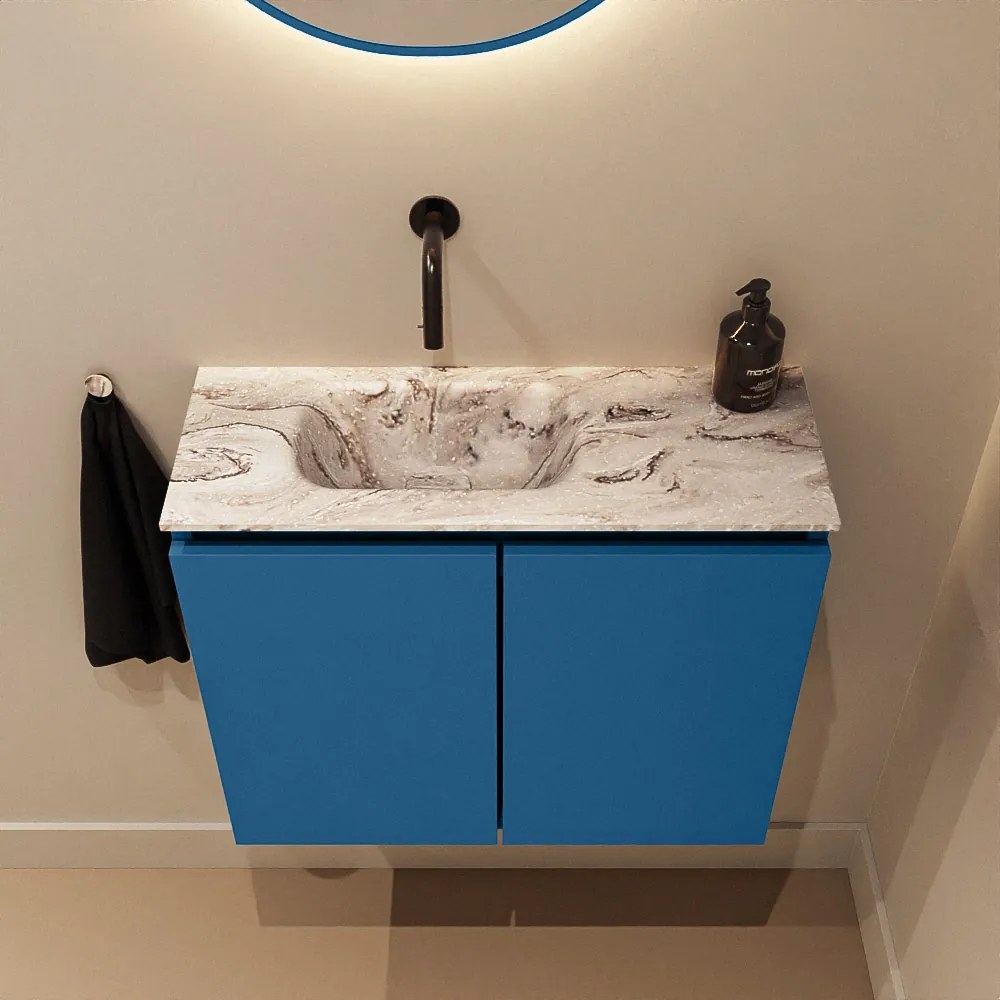 Mondiaz Ture DLux toiletmeubel 60cm jeans met wastafel glace links zonder kraangat