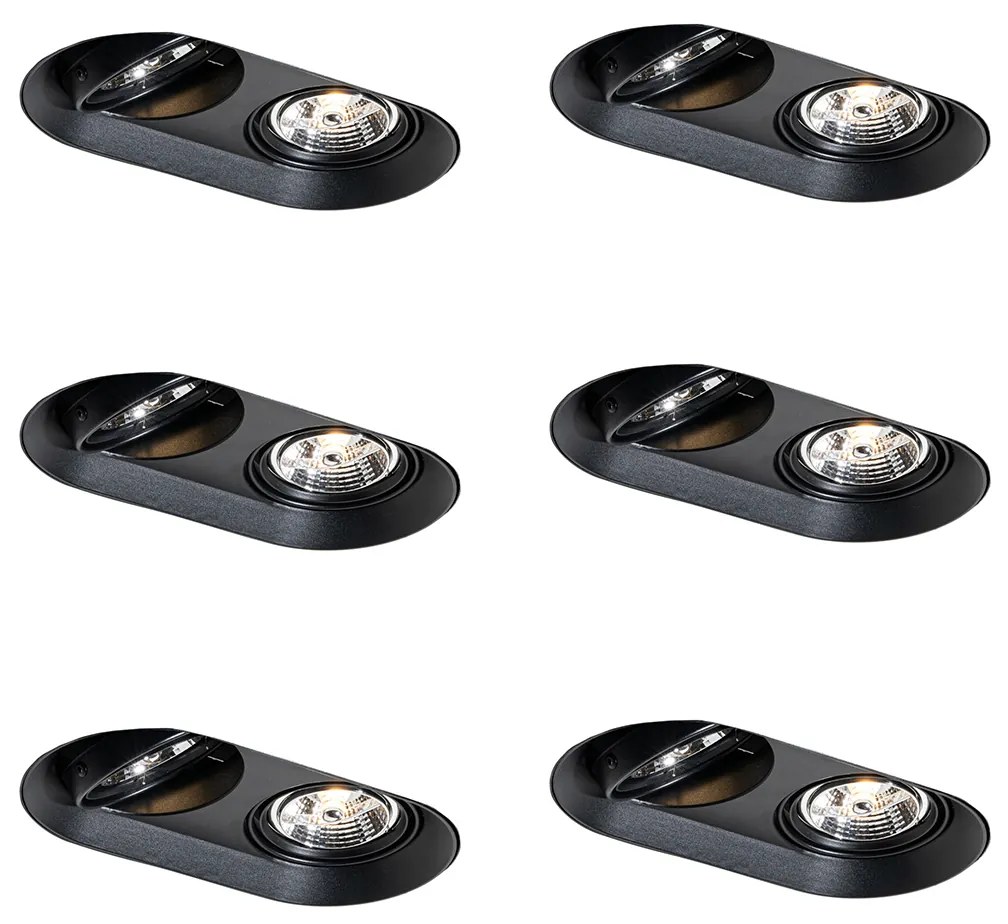 Set van 6 Afgeronde inbouwspot zwart GU10 70mm 2-lichts - Hubs