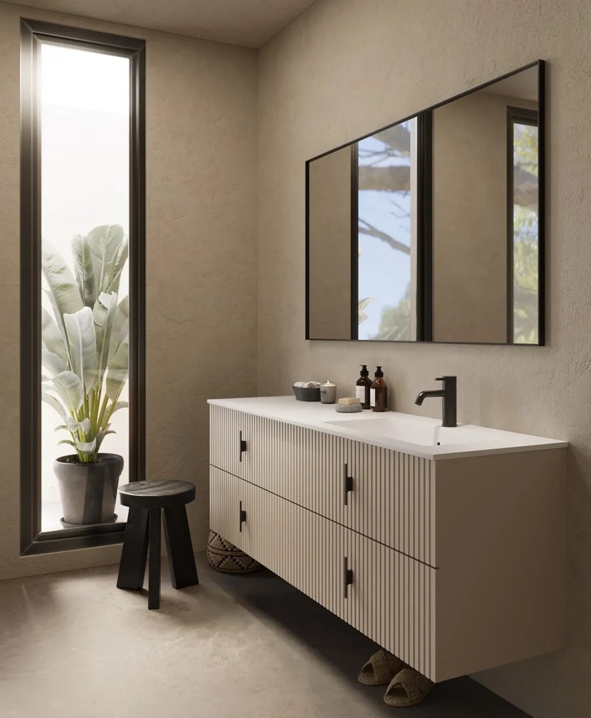 Muebles Avila badmeubel ribbelfront 160cm macchiato met wastafel rechts met kraangat