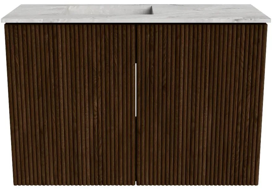 Mondiaz Joya DLux 60cm toiletmeubel walnut met wastafel faye links zonder kraangat glace