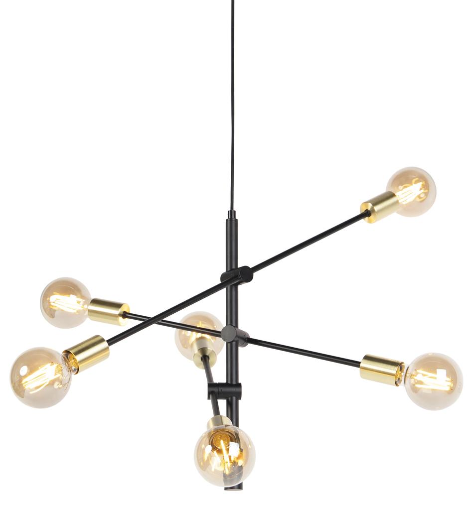 Industriële hanglamp zwart en goud 78 cm 6-lichts - Sydney Industriele / Industrie / Industrial E27 Binnenverlichting Lamp