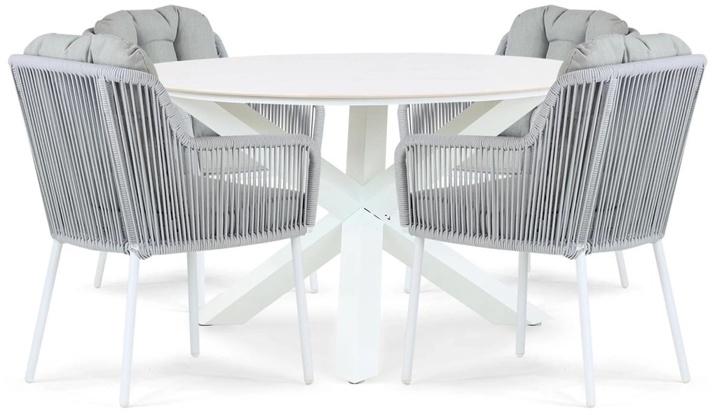 Tuinset Ronde Tuintafel 4 personen 130 cm Aluminium/rope Wit Santika Furniture Santika