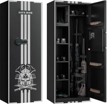 VEVOR wapenkast voor 4 lange geweren, geweerkluis met 3 magazijnen, 2 verstelbare houders, LED-verlichting, wapenkast met digitaal toetsenbord en noodsleutel, wapenkluis voor pistolen en geweren.