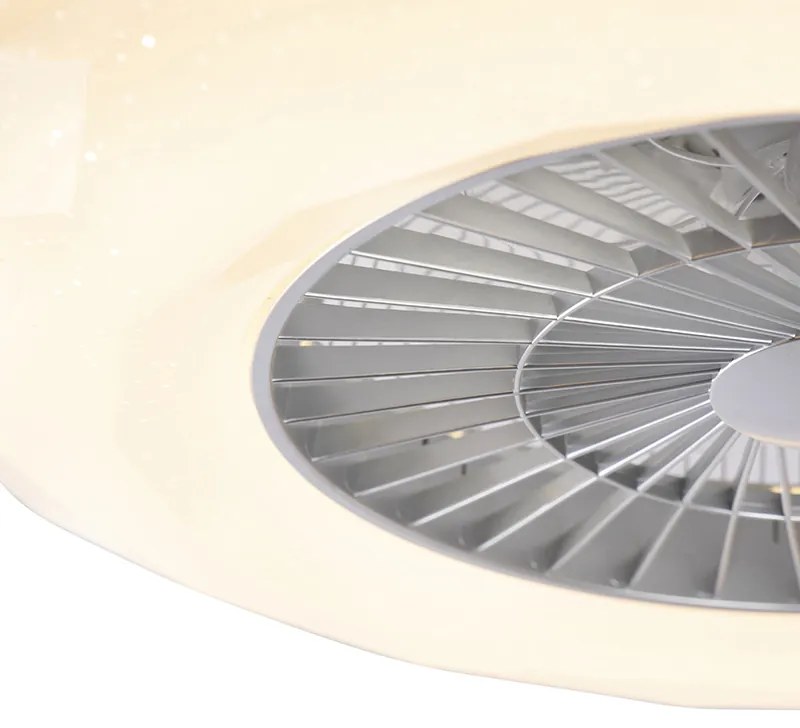 Plafondventilator met lamp zilver met ster effect 59cm incl. LED dimbaar met afstandsbediening - Clima Design rond Binnenverlichting Lamp
