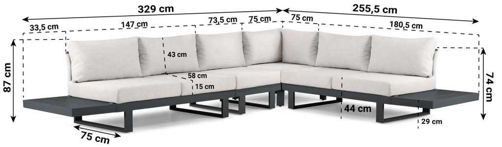 Hoek loungeset 6 personen Aluminium Grijs  Lifestyle Garden Furniture Lorenzo