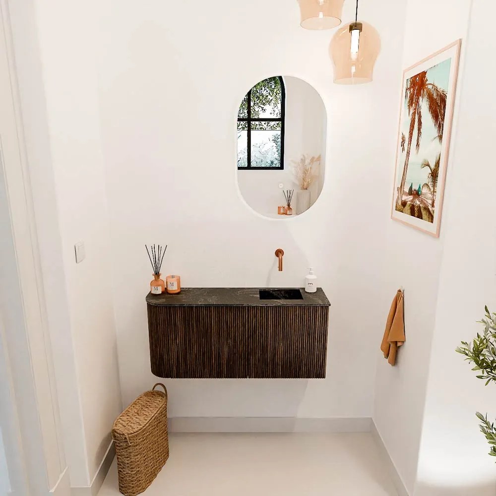 Mondiaz Joya DLux 90cm toiletmeubel ronding links walnut met wastafel faye rechts zonder kraangat lava