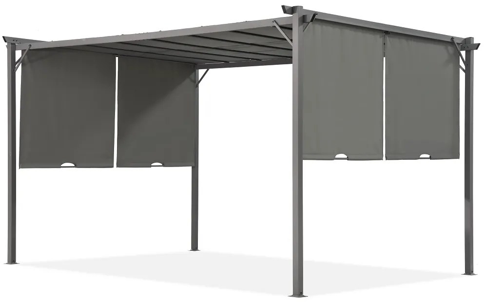 Antracietkleurige pergola voor terras Seville 3x4 m met gordijnen Garden Point