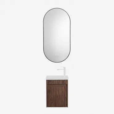 Narek Zwevend Houten Badkamermeubelset Met Geïntegreerde Wastafel Donker Hout & Ovale Led En Anticondens Zwart 50x100 Cm Asteiro & Wit ↑20 Cm Met Afta