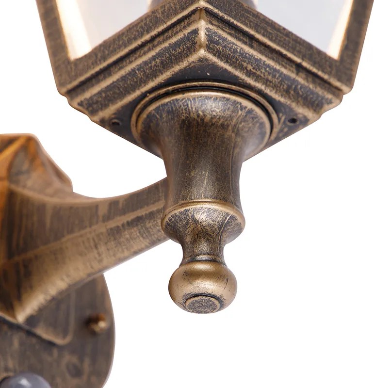 Antieke wandlamp goud IP44 met bewegingsmelder - Capital