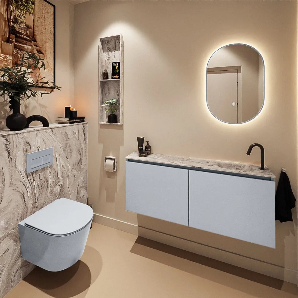 Mondiaz Ture DLux toiletmeubel 120cm clay met wastafel glace rechts met kraangat