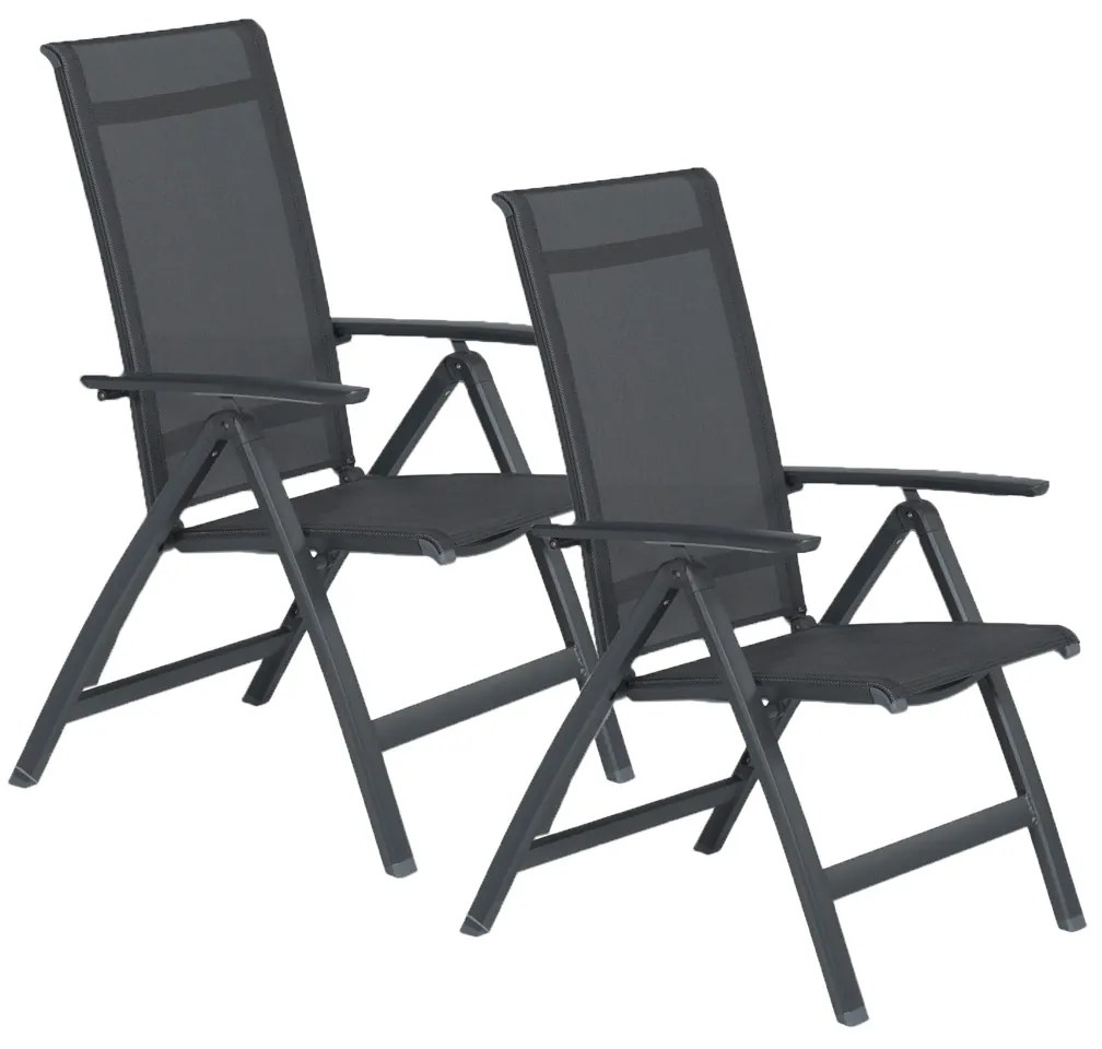 Garden Impressions Santana tuinstoel verstelbaar donker grijs - 2 stuks