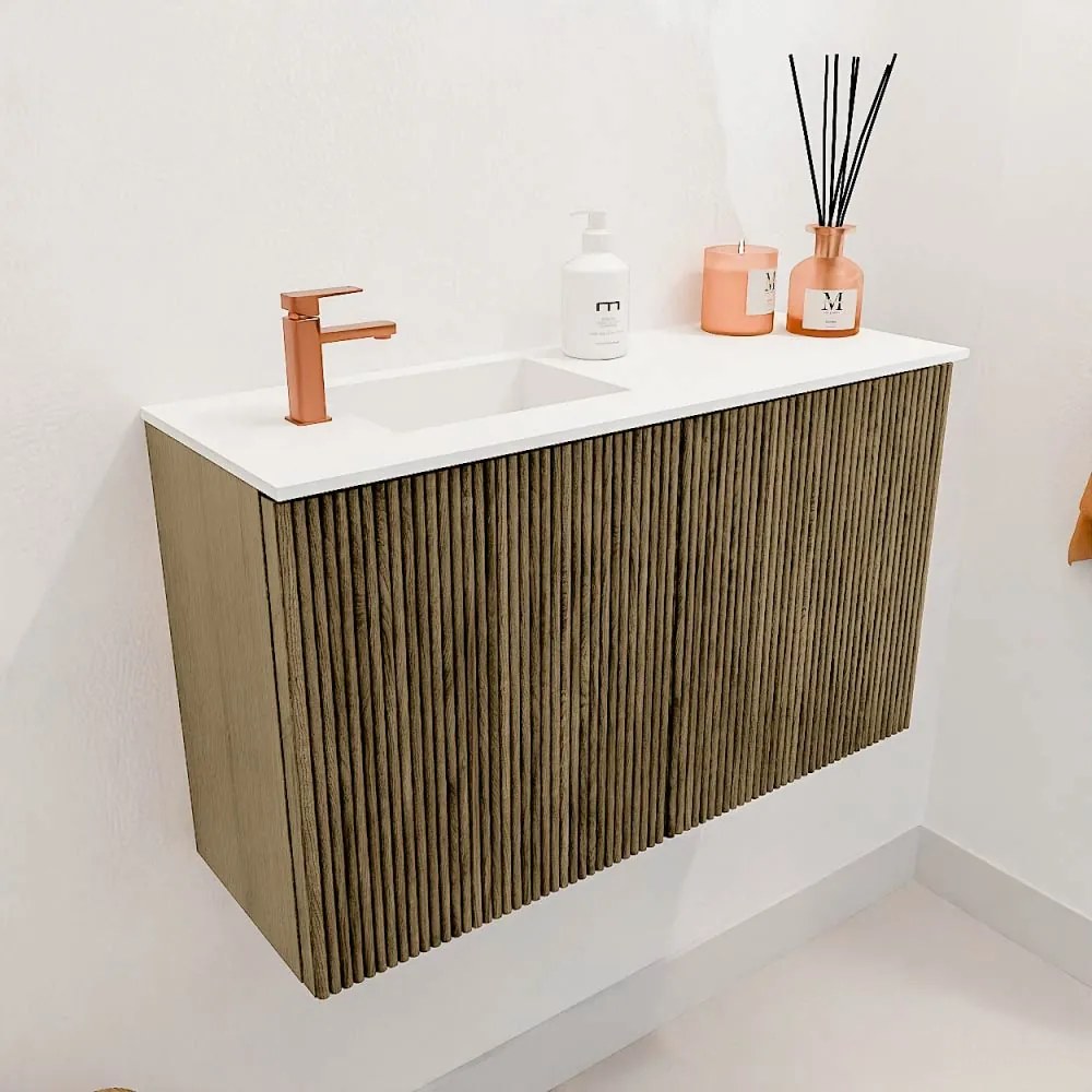 Mondiaz Joya 70cm toiletmeubel dusk met wastafel faye links 1 kraangat talc