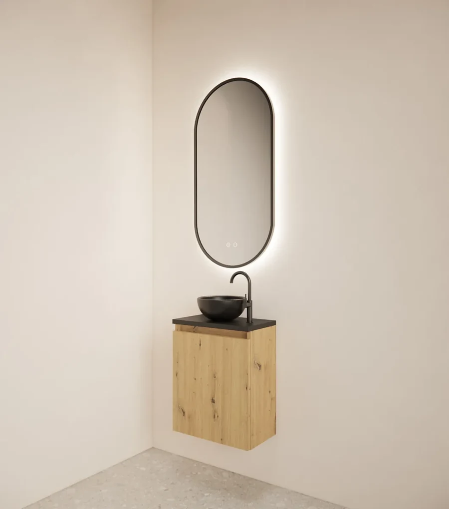 Gliss Design Echo toiletmeubel 40cm artisan eiken met toppaneel zwart mat
