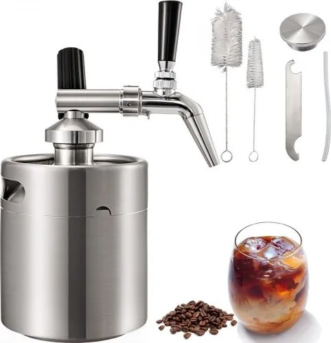 VEVOR Koffiezetapparaat Roestvrij staal 2L Koffie Cold Brew Niro Koffiezetapparaat Cold Brew Koffiezetapparaat Filter
