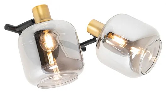 PlafondSpot / Opbouwspot / Plafondspot zwart met goud met smoke glas 2-lichts - Zuzanna Modern E14 Binnenverlichting Lamp