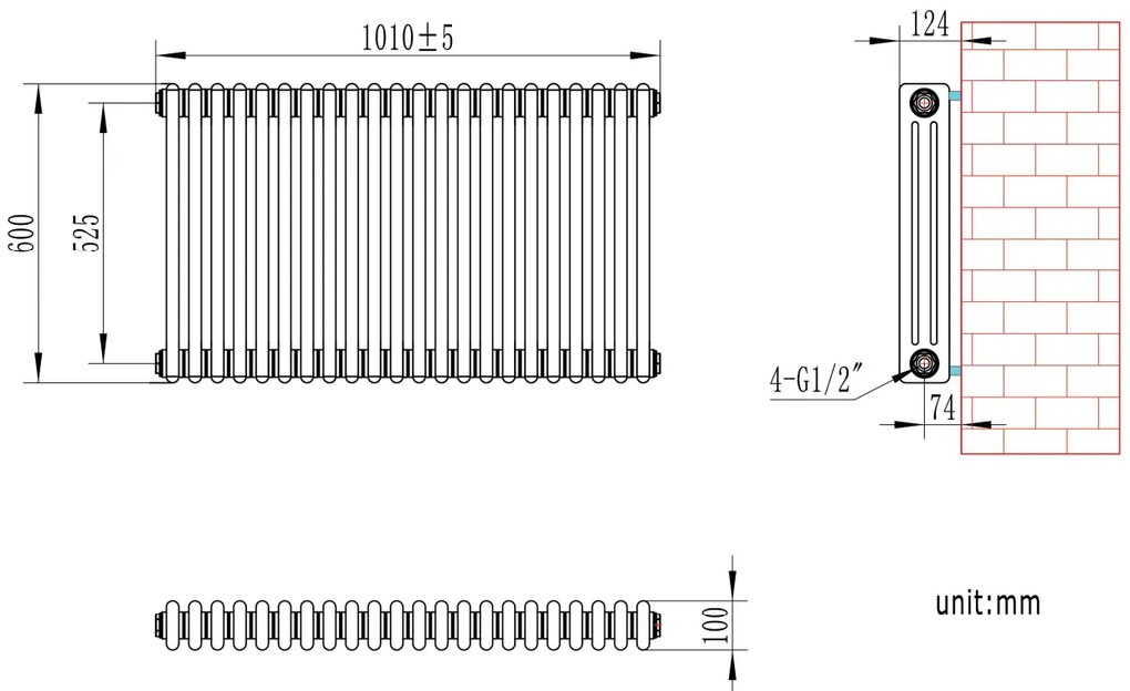 Eastbrook Rivassa 3 koloms radiator 100x60cm staal 1794W brons