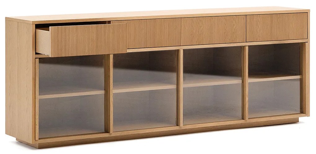 Kave Home Helvine Dressoir Eiken Met Glazen Schuifdeuren - 200x40x80cm.