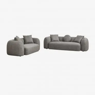Zitkamer Set Met Modulaire 3-zitsbank En 2-zitsbank In Coco Chenille Granietgrijs Dik Chenilledoek - Sklum