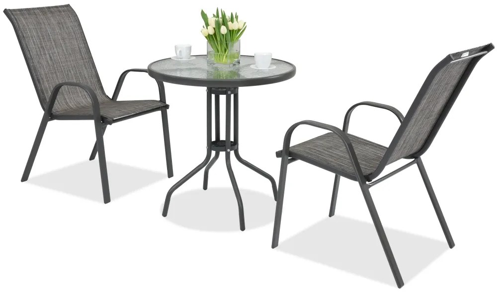 Modena metalen tuinmeubel voor 2 personen met kleine tafel Garden Point grijs