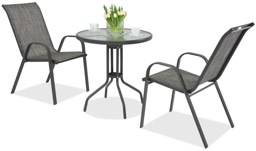 Modena metalen tuinmeubel voor 2 personen met kleine tafel Garden Point grijs