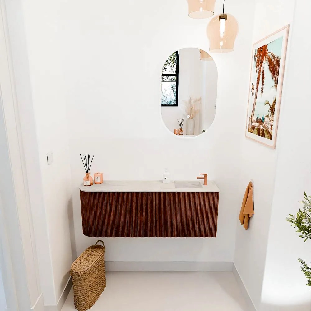 Mondiaz Joya DLux 110cm toiletmeubel ronding links ruby met wastafel faye rechts 1 kraangat ostra
