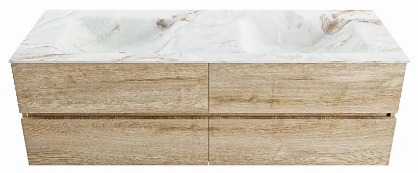 Mondiaz Vica DLux badmeubel 150cm washed oak 4 lades met wastafel frappe dubbel zonder kraangat