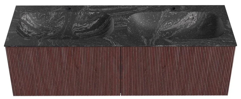 Mondiaz Kurve-dlux 140cm badmeubel ruby met 2 lades en wastafel stor small dubbel 2 kraangaten lava