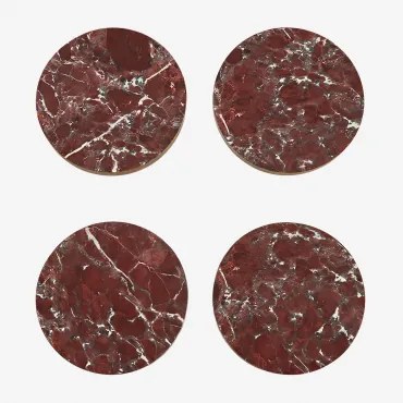 Set Van 4 Ronde Onderzetters Ø10 Cm In Valtris Marmer Wijnrood Marmer - Sklum