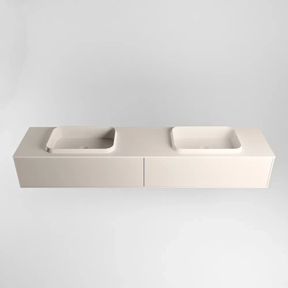 Mondiaz Erin 200cm badmeubel Linen met 2 lades en beige wastafel dubbel zonder kraangaten