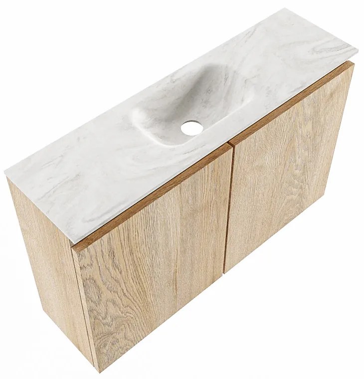 Mondiaz Ture DLux toiletmeubel 80cm washed oak met wastafel ostra midden zonder kraangat