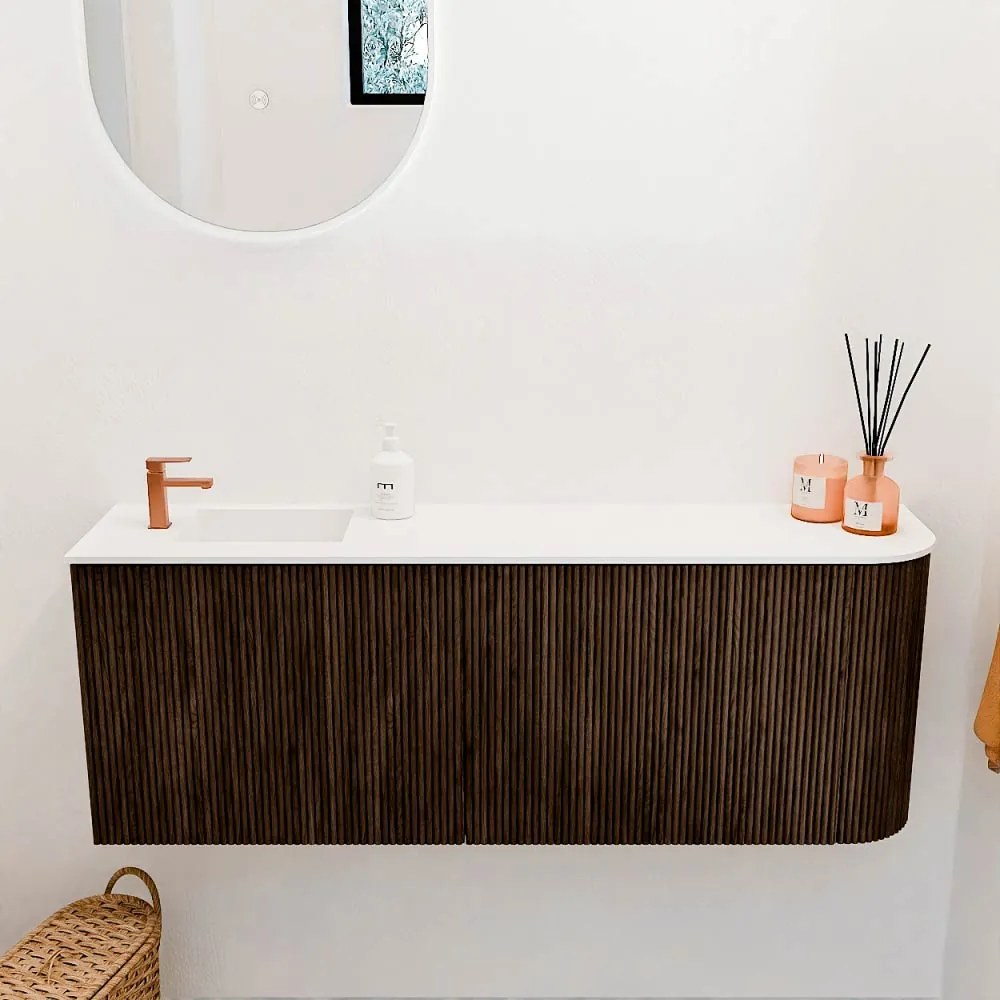 Mondiaz Joya 110cm toiletmeubel ronding rechts walnut met wastafel faye links 1 kraangat talc