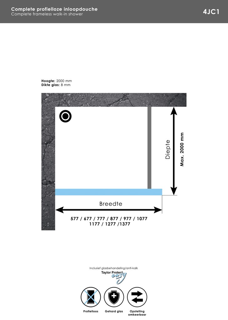 Brauer JC profielloze inloopdouche 140cm geborsteld RVS