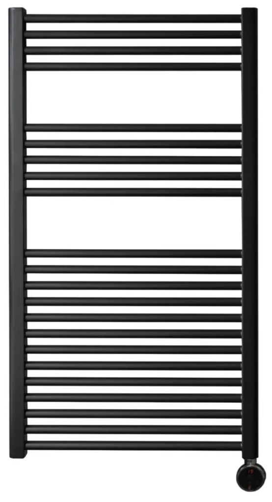 Sanicare elektrische design radiator 60x112cm zwart met thermostaat rechts chroom