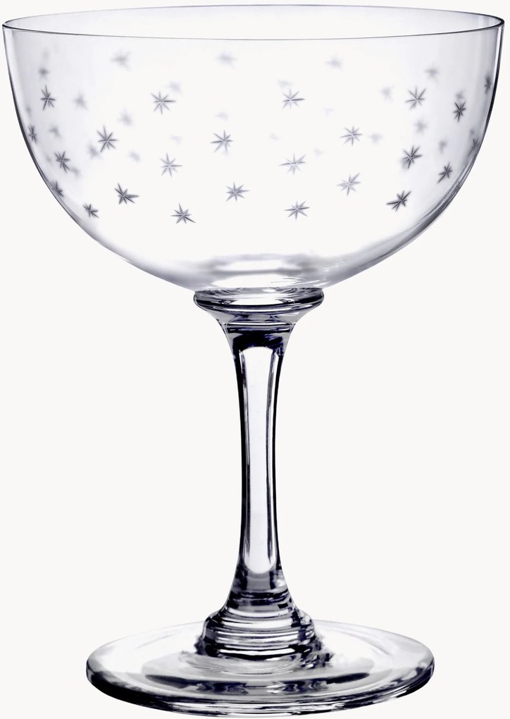 Mondgeblazen kristallen champagneglazen Stars, 6-delig